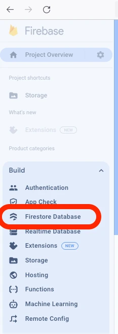 Firebase.google.com Choose Firestore Database
