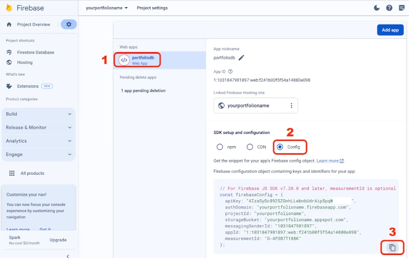 firebase.google.com Configuration Options