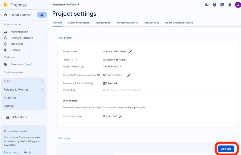 firebase.google.com Firebase Project Add App