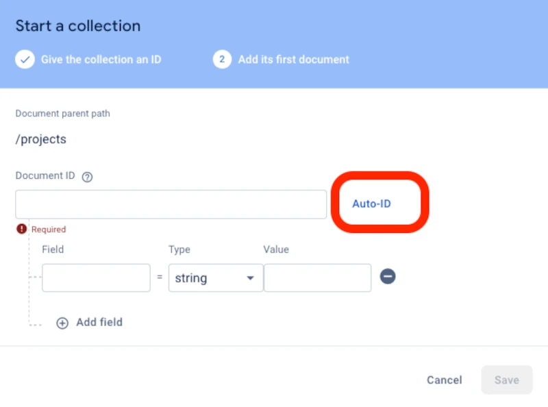 firebase.google.com Auto ID