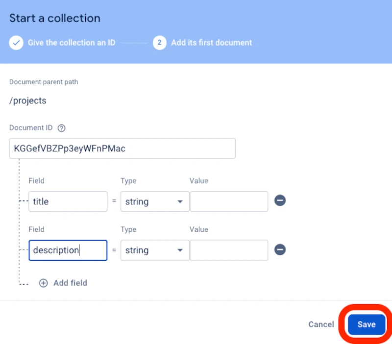 firebase.google.com Collection Save