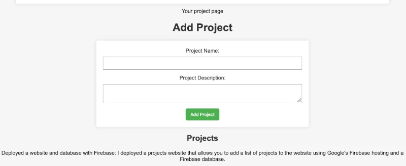 Projects Page Project Added Example